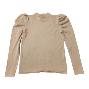 Main Strip Neutral Puff Shoulder Long Sleeve Mock Neck Minimalist Top Size Large